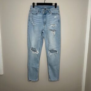 American Eagle Highest Rise Mom‎ Jeans Size 4 Ripped Distressed Light Wash Denim